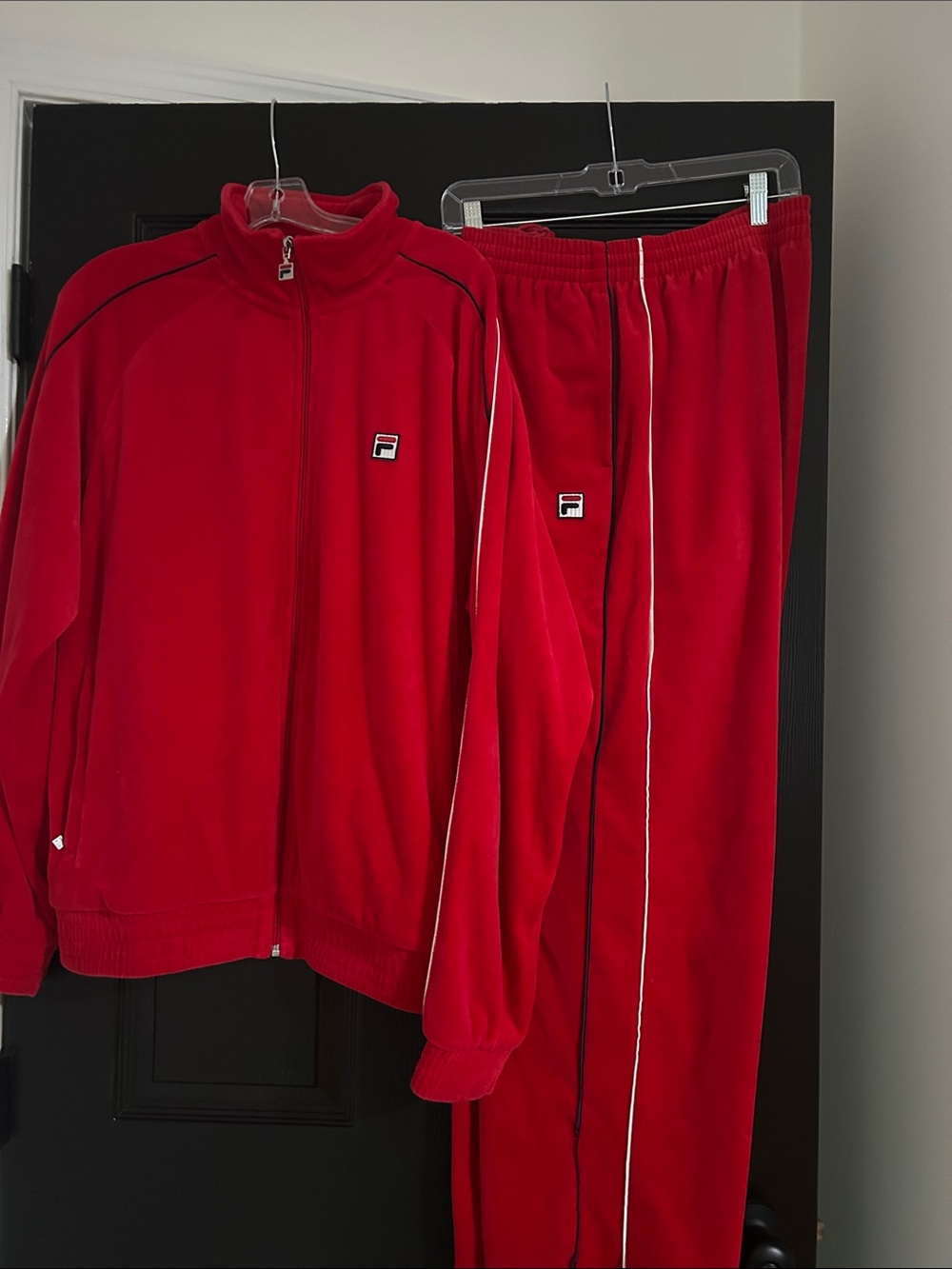 Fila Red Men’s Zip-Up Track Sweater and Pants Set